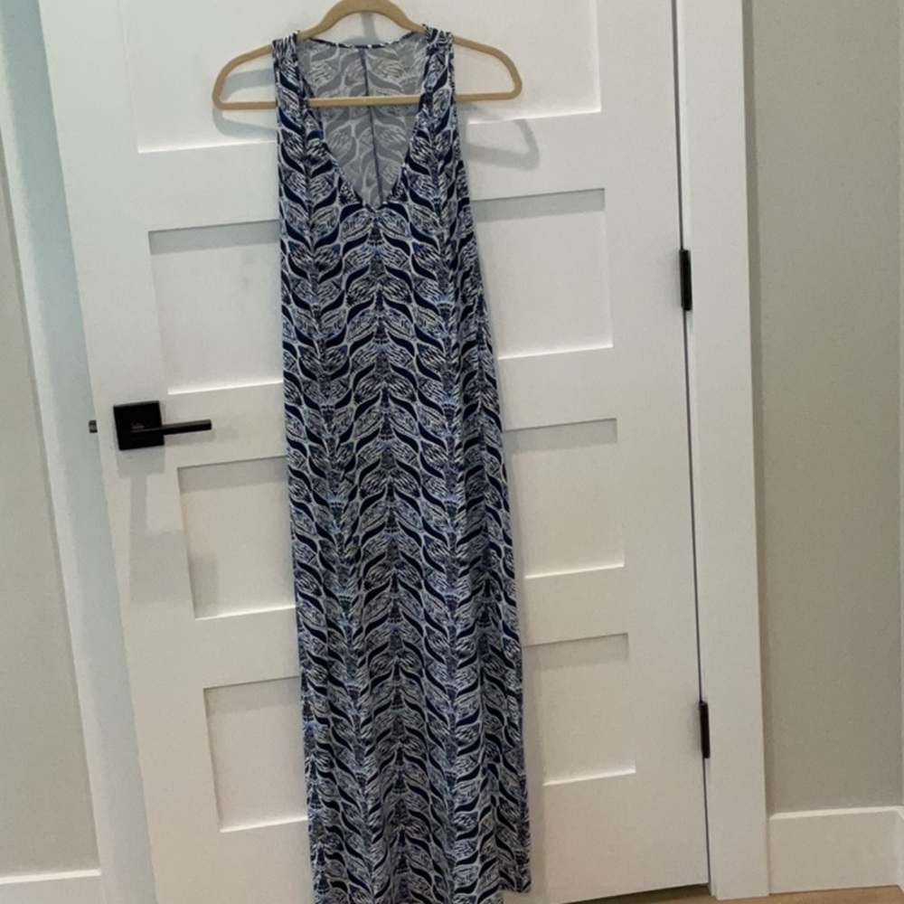Lilly Pulitzer Navy and White Leaf Maxi Dress